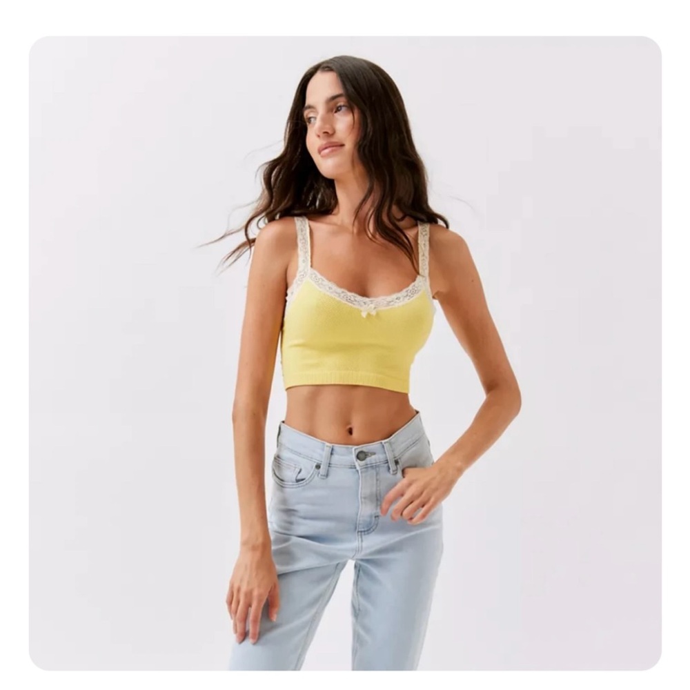 Yellow Lace Trim Crop Top